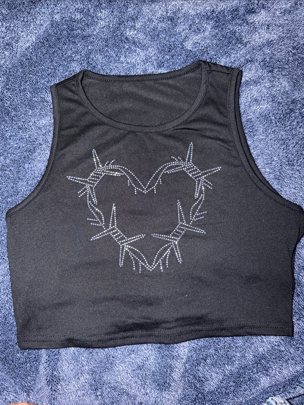 Black Women's Rhinestone Heart Crop Tank Top